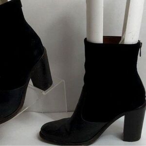 All Saints Black Leather and Suede Chunky Heeled Ankle Boots Size 39